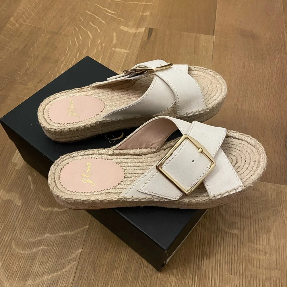 J Crew Thick Cross-Strap Leather Espadrilles